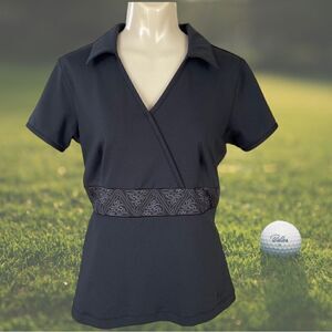 Nike Golf Sphere Dry Mock Wrap Pattern Waistband V-Neck Short Sleeve Polo